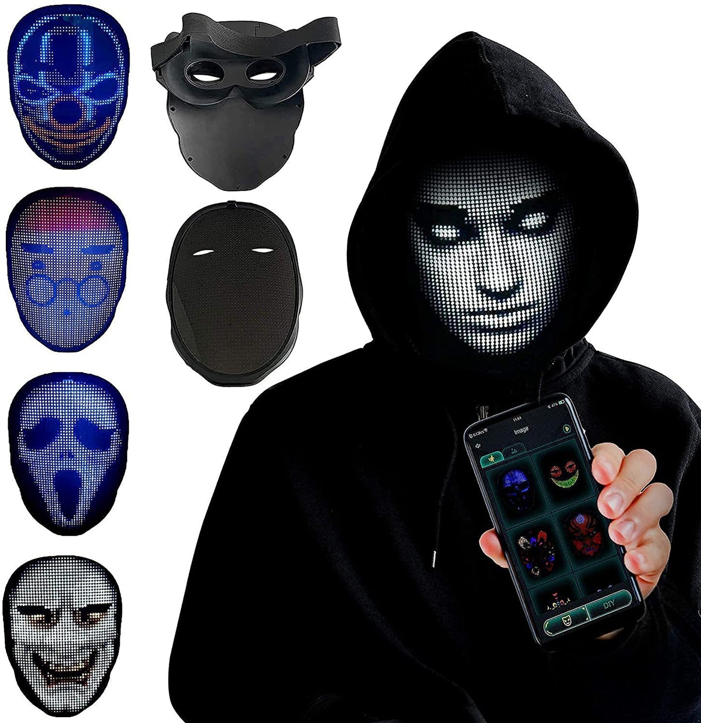 Full LED Face Mask – Animated Display for Halloween & Parties