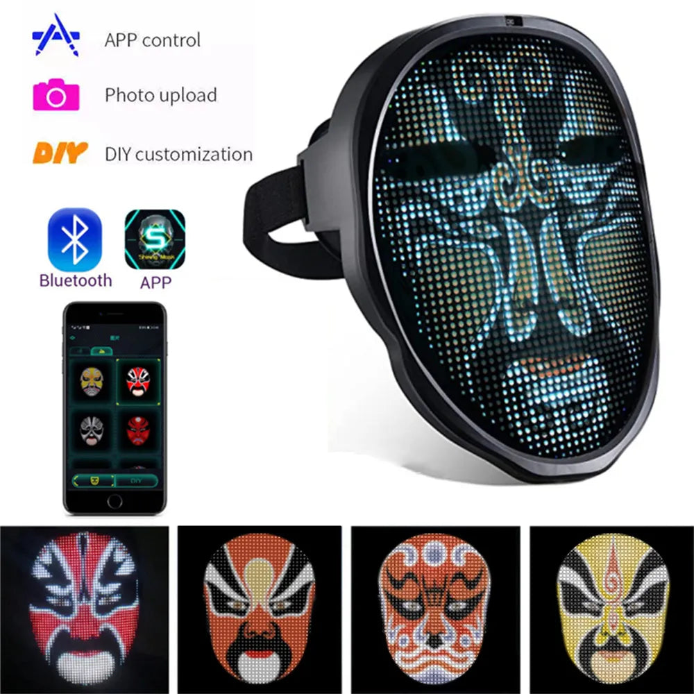 Full LED Face Mask – Animated Display for Halloween & Parties