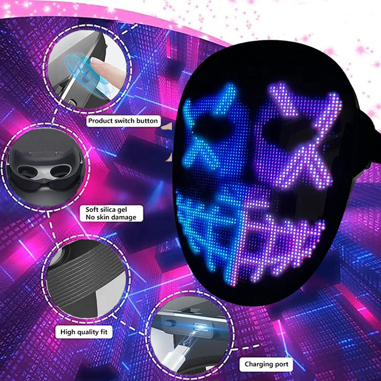 Full LED Face Mask – Animated Display for Halloween & Parties